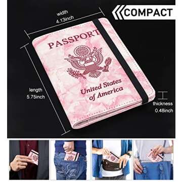 HerriaT Leather Passport Holder Cover Case RFID Blocking Marble Travel Wallets Card Case for Women Men(#1Marble Texture Pink)