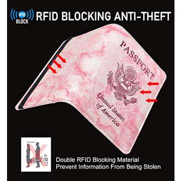 HerriaT Leather Passport Holder Cover Case RFID Blocking Marble Travel Wallets Card Case for Women Men(#1Marble Texture Pink)