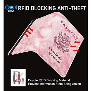 HerriaT Leather Passport Holder Cover Case RFID Blocking Marble Travel Wallets Card Case for Women Men(#1Marble Texture Pink)