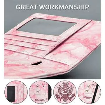 HerriaT Leather Passport Holder Cover Case RFID Blocking Marble Travel Wallets Card Case for Women Men(#1Marble Texture Pink)