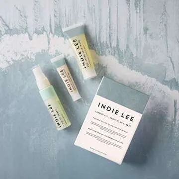 Indie Lee Clarity Kit - Purifying Face Wash, CoQ-10 Toner & Active Oil-Free Moisturizer - Calm Rednessness, Draw Out Impurities + Hydrate Skin (3-Piece Travel Size Set)