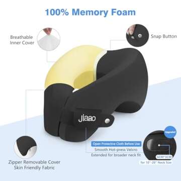 Jiaao 2-in-1 Travel Neck Pillow, Advanced Neck Support for Long Flights, Travel Essentials with 3D Eye Masks, Earplugs and Portable Drawstring Bag, U Shape Memory Foam Pillows for Traveling, Car, Home