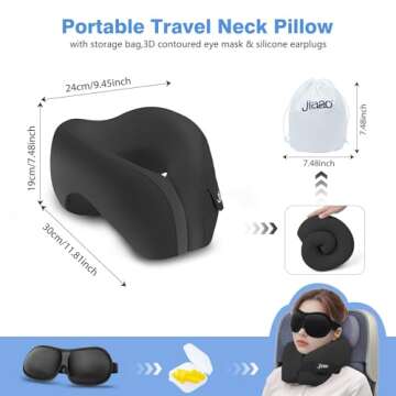 Jiaao 2-in-1 Travel Neck Pillow, Advanced Neck Support for Long Flights, Travel Essentials with 3D Eye Masks, Earplugs and Portable Drawstring Bag, U Shape Memory Foam Pillows for Traveling, Car, Home