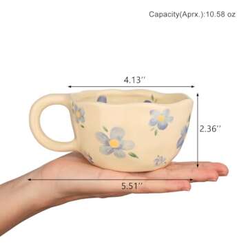 VanEnjoy Ceramic Cup, Cute Coffee Mug, Strawberry Mug, Aesthetic Coffee Mug, Retro Flower Mug, Ceram...