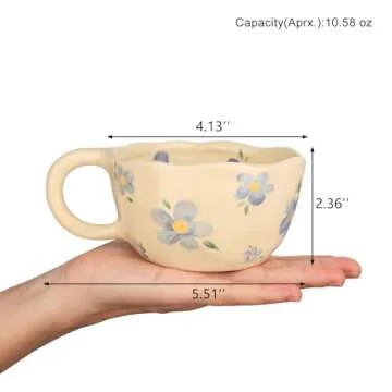 VanEnjoy Ceramic Cup, Cute Coffee Mug, Strawberry Mug, Aesthetic Coffee Mug, Retro Flower Mug, Ceram...