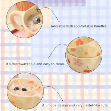 VanEnjoy Ceramic Cup, Cute Coffee Mug, Strawberry Mug, Aesthetic Coffee Mug, Retro Flower Mug, Ceramic Tea, 10oz/300ml for Tea Coffee, Milk and Oatmeal