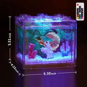 Oltraman Small Betta Fish Tank, Aquarium Tank Kit with LED Lighting, 0.6 Gallon Stackable Beta Fish Tank Set, Fish Bowl Accessories for Turtle Reptile Shrimp Crab Insects as Decoration