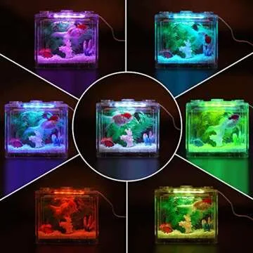 Oltraman Small Betta Fish Tank, Aquarium Tank Kit with LED Lighting, 0.6 Gallon Stackable Beta Fish Tank Set, Fish Bowl Accessories for Turtle Reptile Shrimp Crab Insects as Decoration