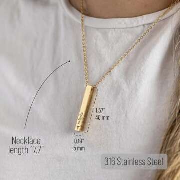 MIA·MIA Medical Alert Necklace for Women, Custom Stainless Steel Laser Engraved ID Emergency Awareness Prescription Jewelry for Diabetes, Allergy, Epilepsy & Medic Conditions (4-sided bar)