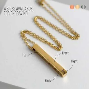 MIA·MIA Medical Alert Necklace for Women, Custom Stainless Steel Laser Engraved ID Emergency Awareness Prescription Jewelry for Diabetes, Allergy, Epilepsy & Medic Conditions (4-sided bar)