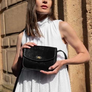 Floto Milano Crossbody Women's Shoulder Bag Handbag Size 8.5" (Black)