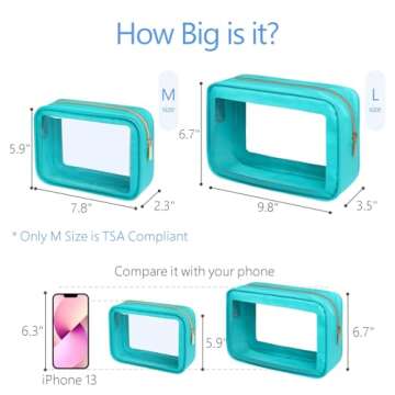 PACKISM TSA Approved Toiletry Bag - 2 Pack Upgrade Color-Edged Clear Makeup Bag, Clear Toiletry Bag For Traveling Fits Various Storage Needs, Turquoise (2 Sizes)