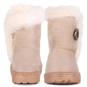 Femizee Toddler Girls Boots Warm Winter Snow Boots for Kid Boys Flat Button Size 7 Toddler,Beige 25