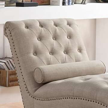 Rosevera Sereno Polyester Upholstered Button Tufting with Toss Pillow Chaise Lounge Chair for Indoor Bedroom, Standard, Linen Sand