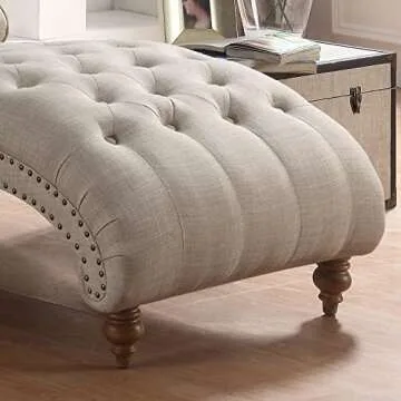 Rosevera Sereno Polyester Upholstered Button Tufting with Toss Pillow Chaise Lounge Chair for Indoor Bedroom, Standard, Linen Sand