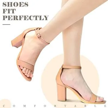 Ankis Heels for Women Open Toe Ankle Strap Chunky Heel Sandals 2.75 Inch, Nude Pu, 4 UK