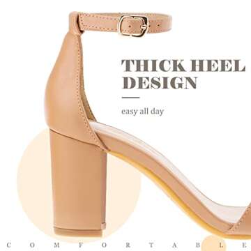 Ankis Heels for Women Open Toe Ankle Strap Chunky Heel Sandals 2.75 Inch, Nude Pu, 4 UK
