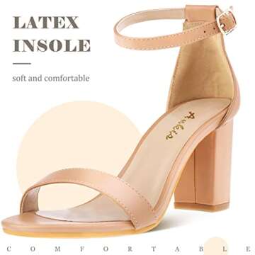 Ankis Heels for Women Open Toe Ankle Strap Chunky Heel Sandals 2.75 Inch, Nude Pu, 4 UK