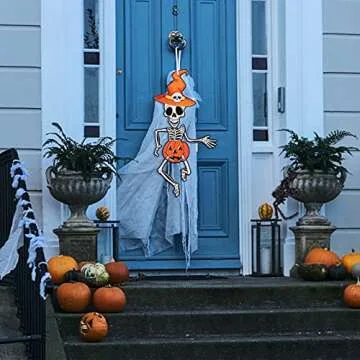 Vintage Halloween Party Decoration Jointed Figures Halloween Door Hangers Jointed Witch Pumpkin Skeleton Black Cat Paper Cutouts for Party Door Wall Ornaments
