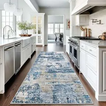 Restydon 2x6 Rug Runner -Ultra Thin Runners for Hallways,Washable Runner Rug with Anti Slip Backing Runner Rug for Kitchen Laundry Room Bedroom, Modern Abstract Runner Rugs (Navy,2'x6')
