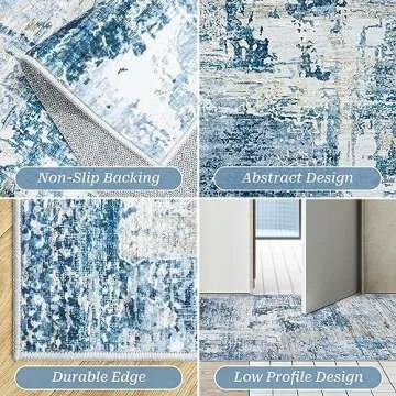 Restydon 2x6 Rug Runner -Ultra Thin Runners for Hallways,Washable Runner Rug with Anti Slip Backing Runner Rug for Kitchen Laundry Room Bedroom, Modern Abstract Runner Rugs (Navy,2'x6')