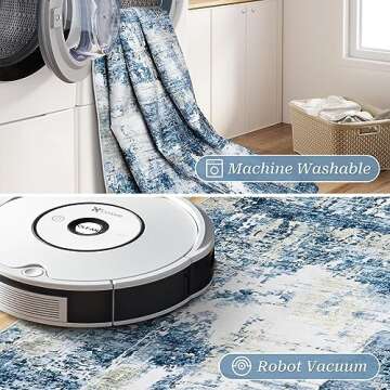 Restydon 2x6 Rug Runner -Ultra Thin Runners for Hallways,Washable Runner Rug with Anti Slip Backing Runner Rug for Kitchen Laundry Room Bedroom, Modern Abstract Runner Rugs (Navy,2'x6')