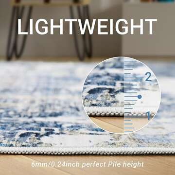 Restydon 2x6 Rug Runner -Ultra Thin Runners for Hallways,Washable Runner Rug with Anti Slip Backing Runner Rug for Kitchen Laundry Room Bedroom, Modern Abstract Runner Rugs (Navy,2'x6')