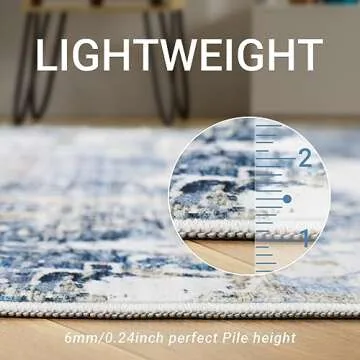 Restydon 2x6 Rug Runner -Ultra Thin Runners for Hallways,Washable Runner Rug with Anti Slip Backing Runner Rug for Kitchen Laundry Room Bedroom, Modern Abstract Runner Rugs (Navy,2'x6')