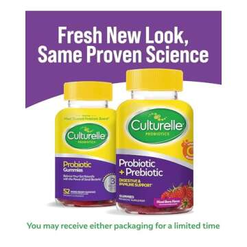 Culturelle Daily Probiotic Gummies for Women & Men, Berry Flavor, 52 Count, Naturally-Sourced Daily Probiotic + Prebiotic for Digestive Health, Non-GMO & Vegan