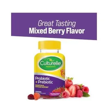 Culturelle Daily Probiotic Gummies for Women & Men, Berry Flavor, 52 Count, Naturally-Sourced Daily Probiotic + Prebiotic for Digestive Health, Non-GMO & Vegan