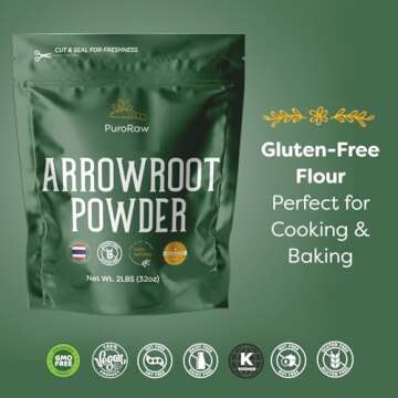 Arrowroot Starch Powder, 2lb Gluten Free, Pure Arrow Root, Paleo, Non-GMO, Batch Tested, Product of Thailand, 2 Pounds, By PuroRaw