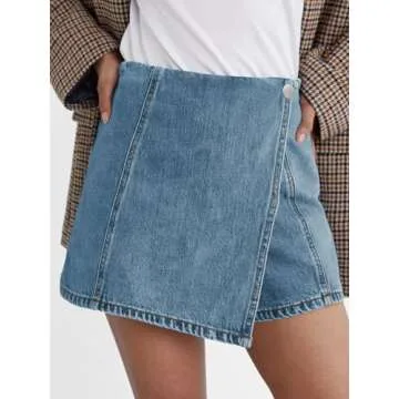PLNOTME Women's Stylish High Waisted Denim Skorts