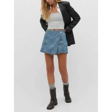 PLNOTME Women's Stylish High Waisted Denim Skorts
