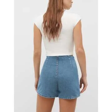 PLNOTME Women's Stylish High Waisted Denim Skorts