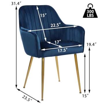 LSSPAID Velvet Dining Chairs Set of 4, Upholstered Modern Accent Living Room Chairs, Armchair with G...