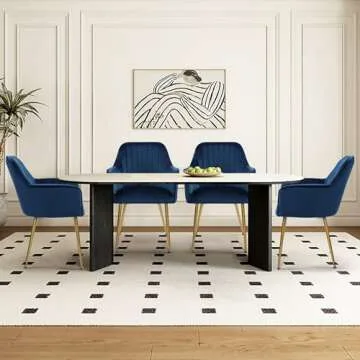 LSSPAID Velvet Dining Chairs Set of 4, Upholstered Modern Accent Living Room Chairs, Armchair with Gold Plating Legs, Blue