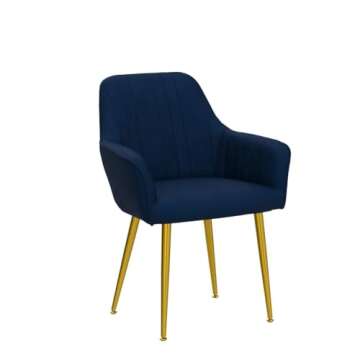 LSSPAID Velvet Dining Chairs Set of 4, Upholstered Modern Accent Living Room Chairs, Armchair with Gold Plating Legs, Blue