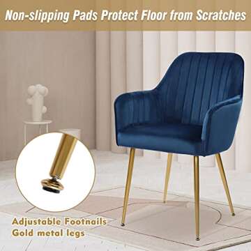 LSSPAID Velvet Dining Chairs Set of 4, Upholstered Modern Accent Living Room Chairs, Armchair with Gold Plating Legs, Blue