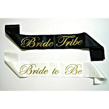 [CBC Brand] 12 Piece Bachelorette Party Sash Set: 11 x Bride Tribe in Gold Letters on Black, 1 x Bride to BE in Gold Letters on White (Party Favors for Hen Party, Bridal Shower & Wedding Decorations)