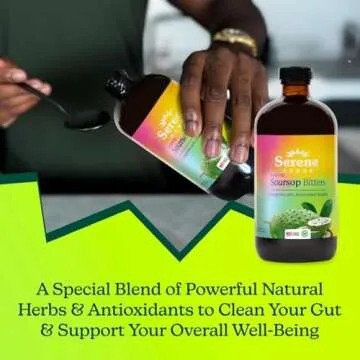 Soursop Bitters Liquid with Soursop Leaves for Digestive Support & Immune Health by Serene Herbs, Organic Herbal Blend with Black Seed, Moringa, Ashwaganda, Senna, Goat Weed & Ginger 16 fl oz |