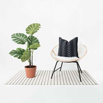 Hofdeco Decorative Throw Pillow Cover ONLY Heavy Weight Pure Cotton Mud Cloth Inspired Black Case White Mountain Stripes 18"x18"