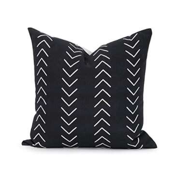 Hofdeco Decorative Throw Pillow Cover ONLY Heavy Weight Pure Cotton Mud Cloth Inspired Black Case White Mountain Stripes 18"x18"