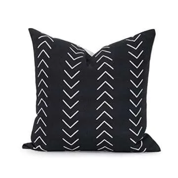 Hofdeco Decorative Throw Pillow Cover ONLY Heavy Weight Pure Cotton Mud Cloth Inspired Black Case White Mountain Stripes 18"x18"