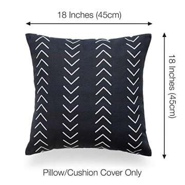 Hofdeco Decorative Throw Pillow Cover ONLY Heavy Weight Pure Cotton Mud Cloth Inspired Black Case White Mountain Stripes 18"x18"