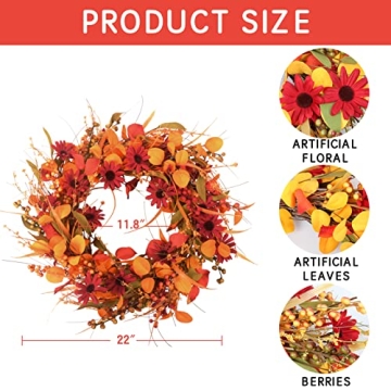 AOLIGE 22" Autumn Wreath for Home Decor