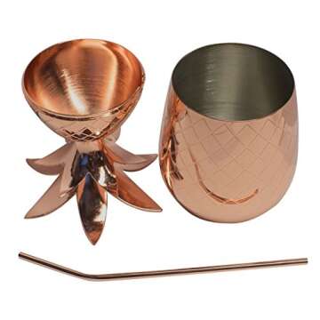 BonBon Copper Pineapple Cup 2-Pack Tumbler With Copper Straw, 17 OZ (Set of 2)