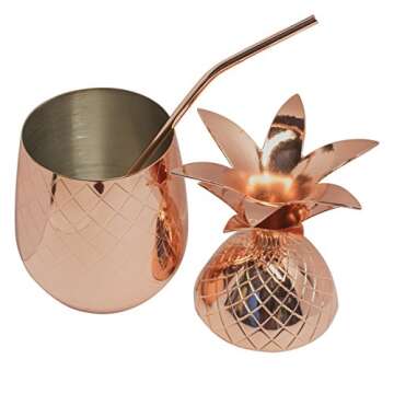 BonBon Copper Pineapple Cup 2-Pack Tumbler With Copper Straw, 17 OZ (Set of 2)