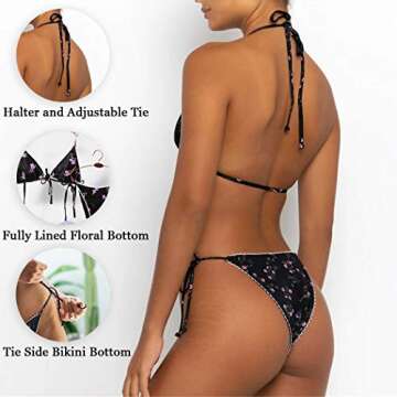 Bikinis Swimsuit Set for Women Swimwear Triangle Bathing Suit Tie String Thong (XS, Black)