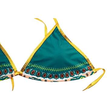 Zando Women African Tribal Metallic Bikini Set Swimsuit Two Piece Halter High Waisted 2 Piece Printed Bathing Suit Swimwear Green 2XL (US Size 12-14)