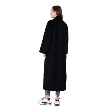 CHARTOU Women's Oversized Notched Collar Wool Blend Single Breast Midi Long Trench Coat (X-Small, Black)